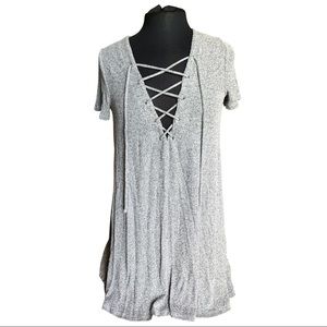 Heather Gray Lace Up T-shirt Dress
